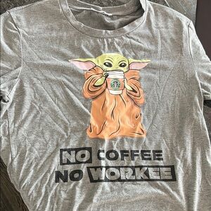 Star Wars Gray Tee with Baby Alien and Coffee Design